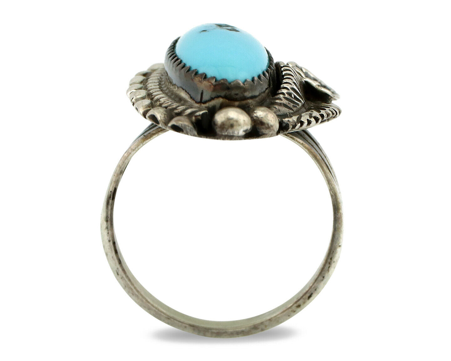 Navajo Ring .925 Silver Natural Blue Turquoise Artist Signed SC C.80's
