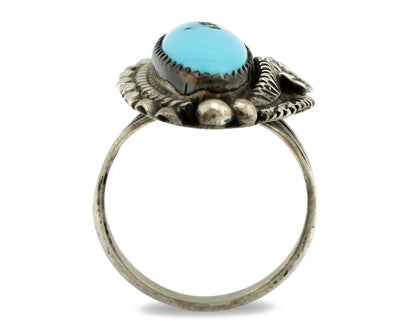 Navajo Ring .925 Silver Natural Blue Turquoise Artist Signed SC C.80's