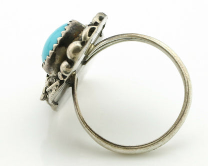 Navajo Ring .925 Silver Turquoise & Coral Artist Signed Thomas Singer C.80's