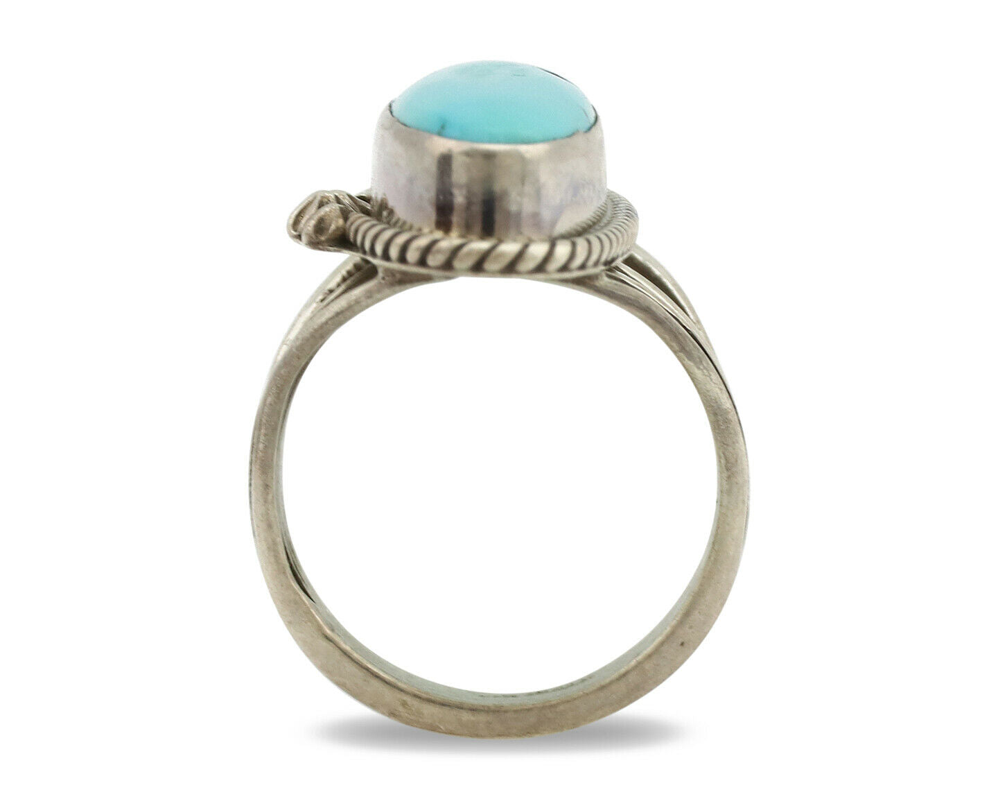 Navajo Ring .925 Silver Sleeping Beauty Turquoise Artist Signed T C.1980's