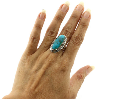 Navajo Ring .925 Silver Kingman Turquoise Native American Artist C.80's