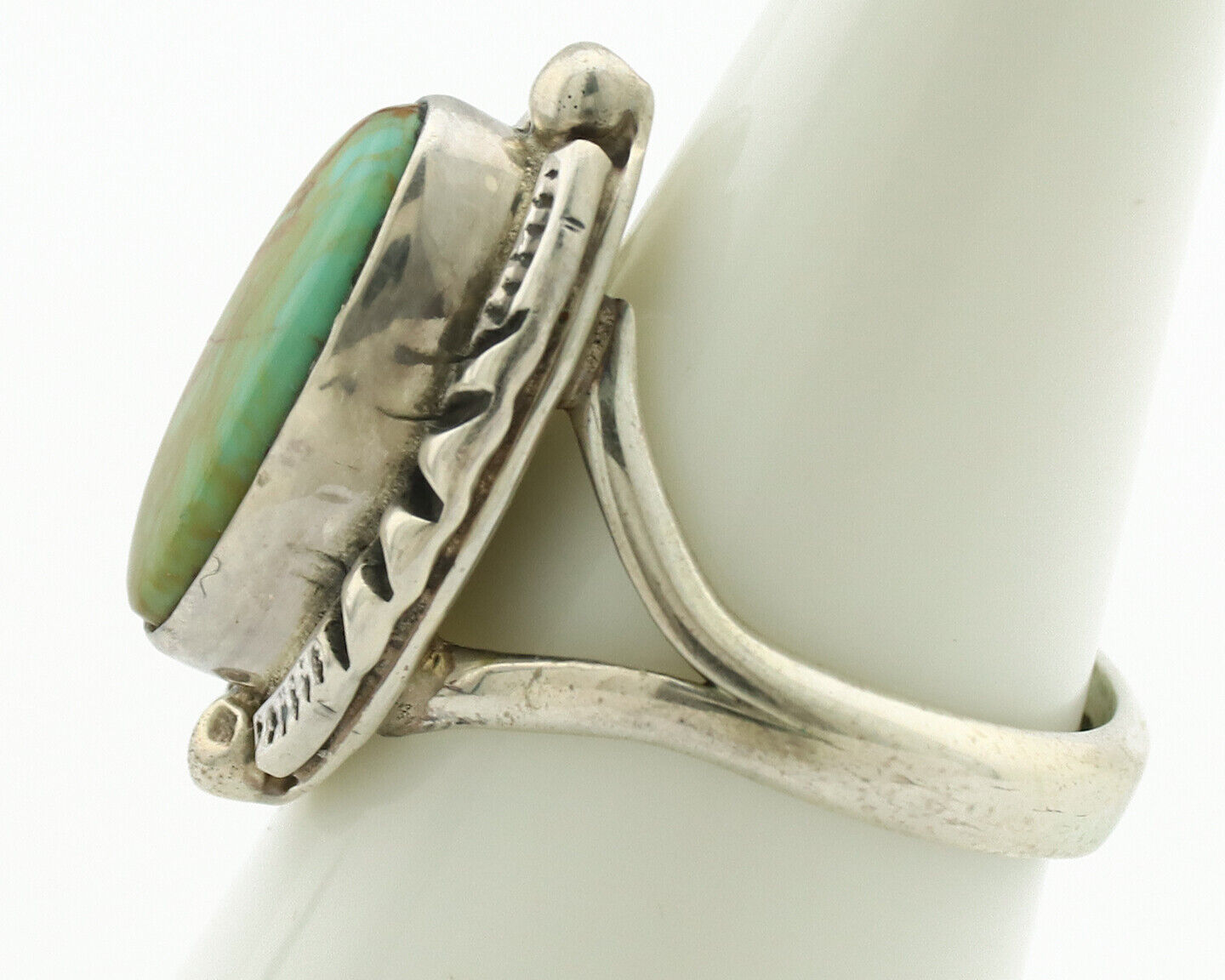 Navajo Ring .925 Silver Kingman Turquoise Artist Signed Gecko C.80's