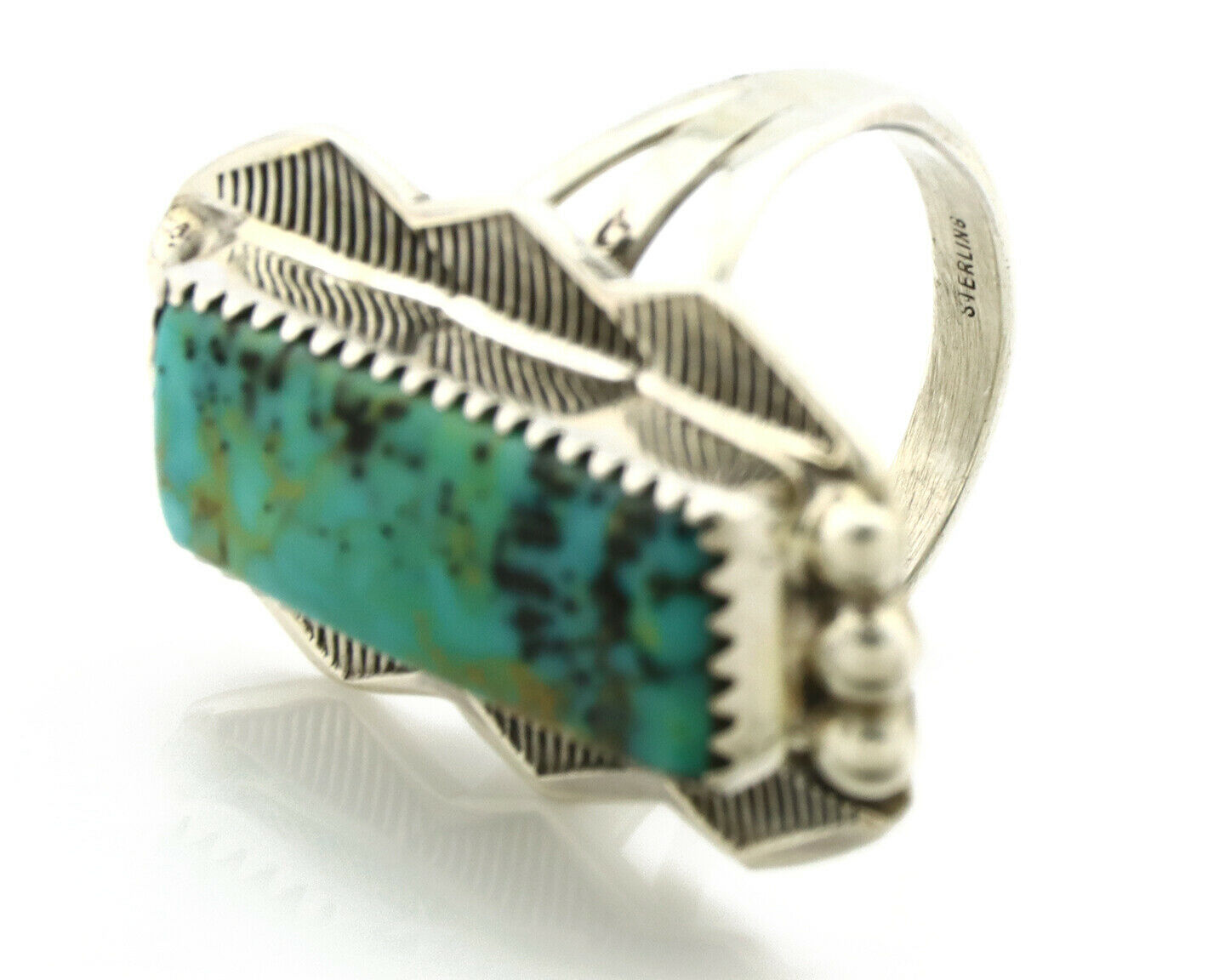 Navajo Ring .925 Silver Natural Aqua Turquoise Signed Apache C.80's