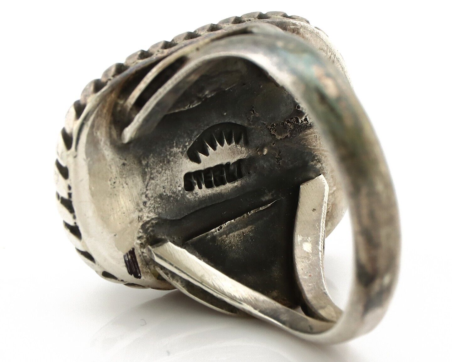 Navajo Handmade Ring 925 Silver Fox Turquoise Signed Native Artist C.80's