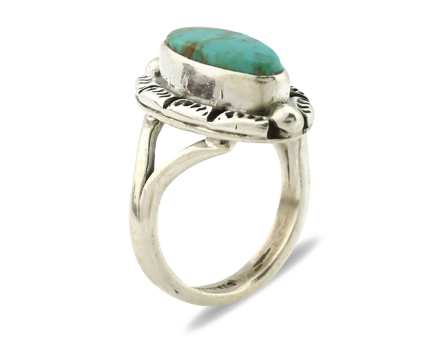 Navajo Ring .925 Silver Natural Mined Turquoise Artist Signed Gecko C.80's