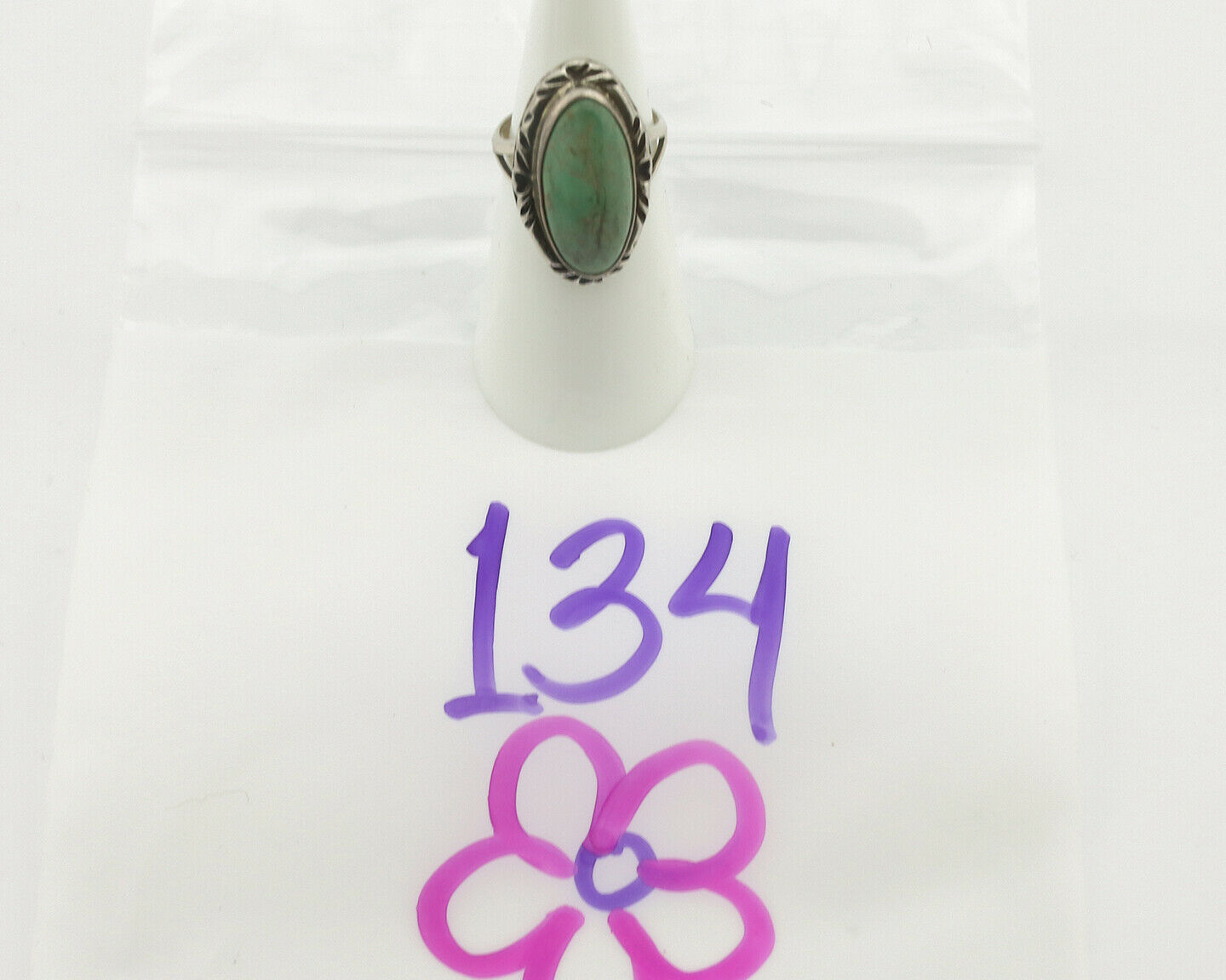 Navajo Ring .925 Silver Natural Turquoise Artist Signed Native American C.80's