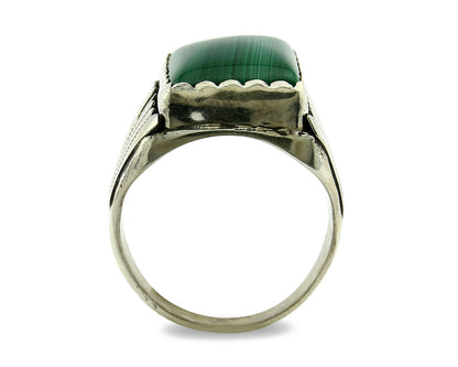 Navajo Ring .925 Silver Natural Malachite Signed Artist DL Native American C.80s