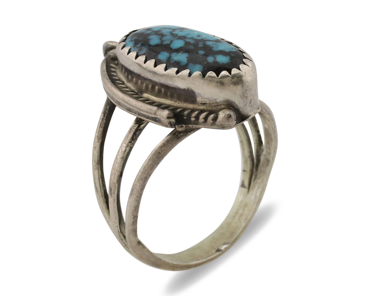 Navajo Ring .925 Silver Spiderweb Turquoise Artist Signed Circle JW C.80's