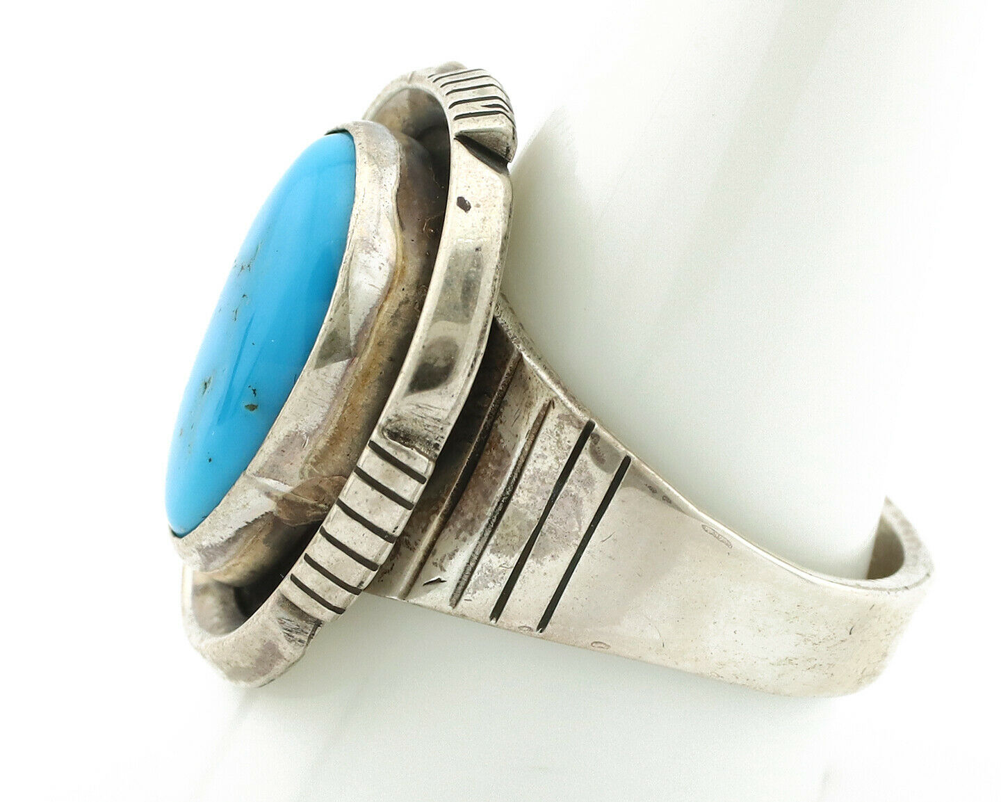 Navajo Ring .925 Silver Blue Gem Turquoise Native American Artist C.80's