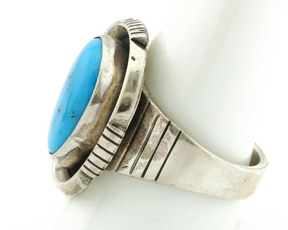 Navajo Ring .925 Silver Blue Gem Turquoise Native American Artist C.80's