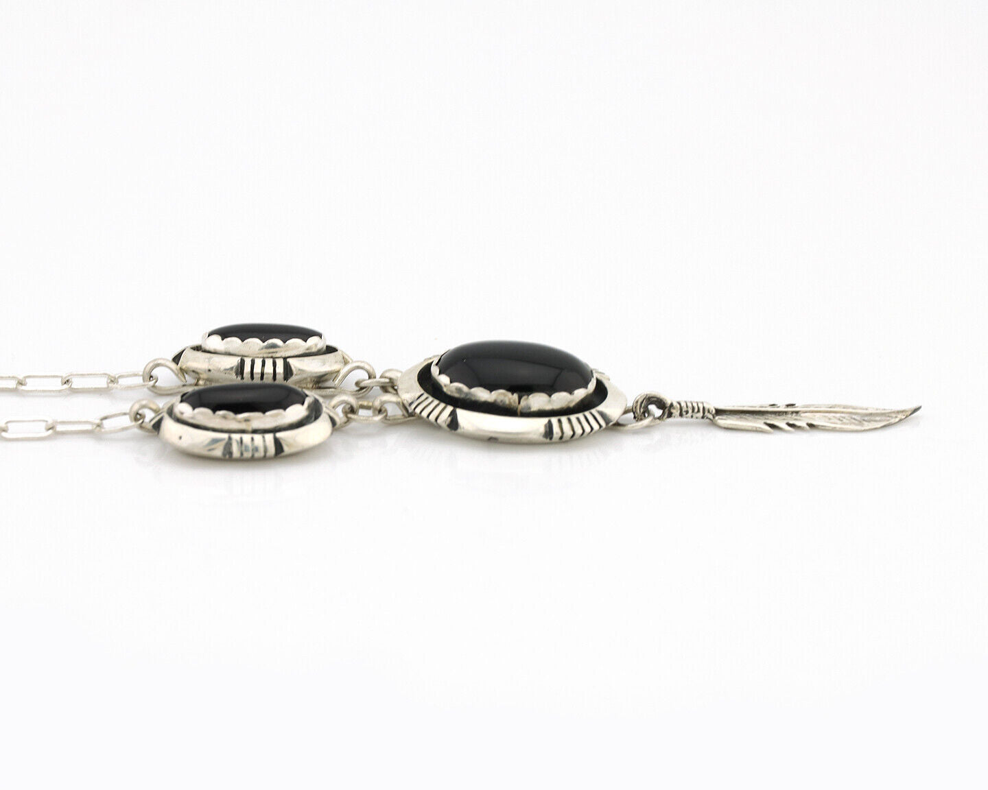 Navajo Necklace 925 Silver Black Onyx Signed Leonard & Marian Nez C.80's