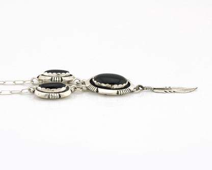 Navajo Necklace 925 Silver Black Onyx Signed Leonard & Marian Nez C.80's