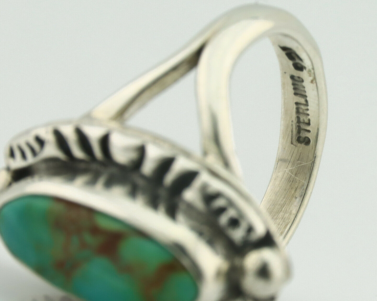 Navajo Ring .925 Silver Natural Mined Turquoise Artist Signed Gecko C.80's