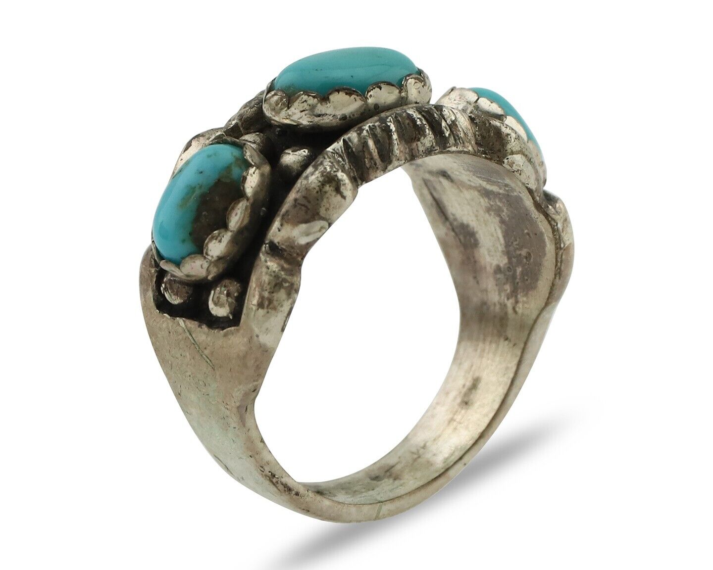 Navajo Ring .925 Silver Natural Blue Turquoise Native American Artist C.80's