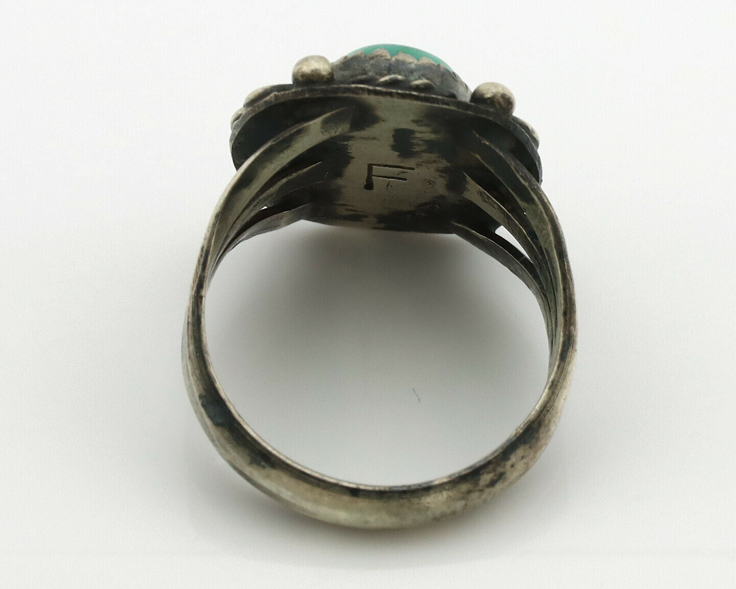 Navajo Ring .925 Silver Blue Turquoise Artist Signed F C.1980's