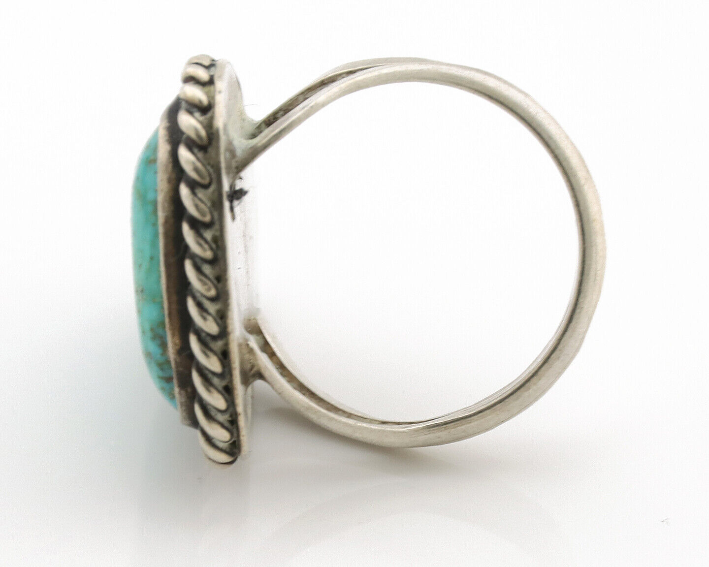 Navajo Ring .925 Silver Globe Turquoise Native American Artist C.1980's