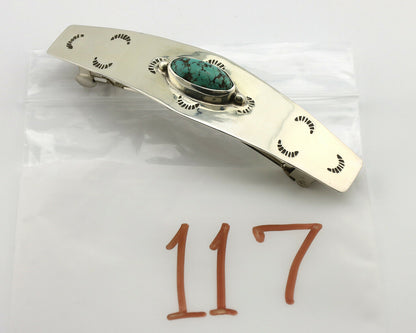 Navajo Hair Clip .925 Silver Spiderweb Turquoise Native American Barrette C.80's