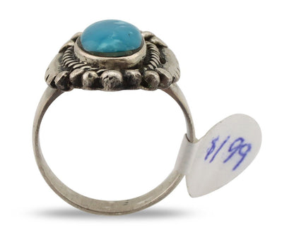 Navajo Ring 925 Silver Blue Gem Turquoise Artist Signed RR C.80's