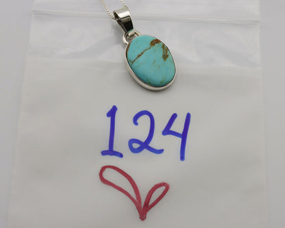 Navajo Necklace .925 Silver Kingman Turquoise Native American Signed C.1980's
