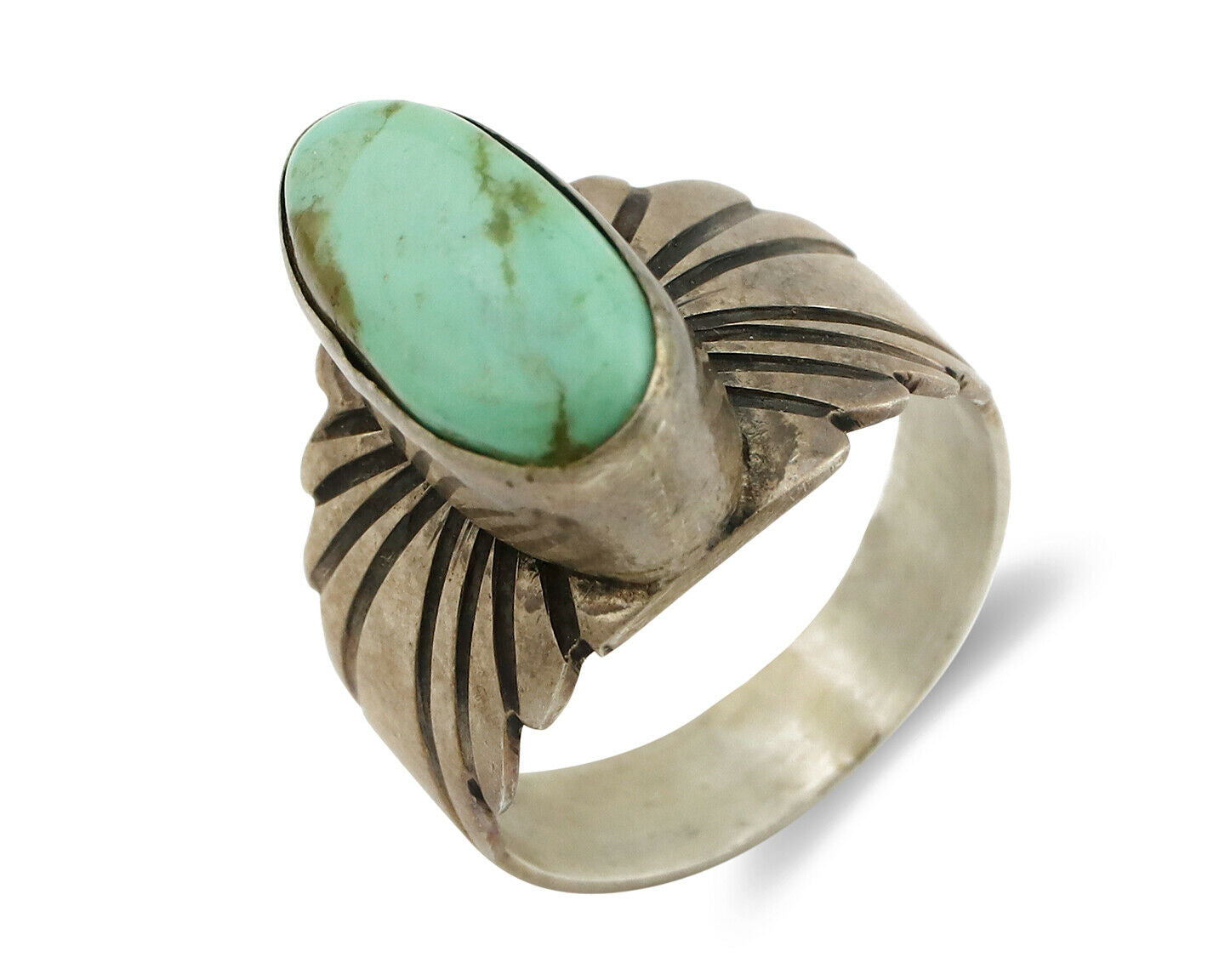 Navajo Ring .925 Silver Kingman Turquoise Artist Signed Apache C.80's