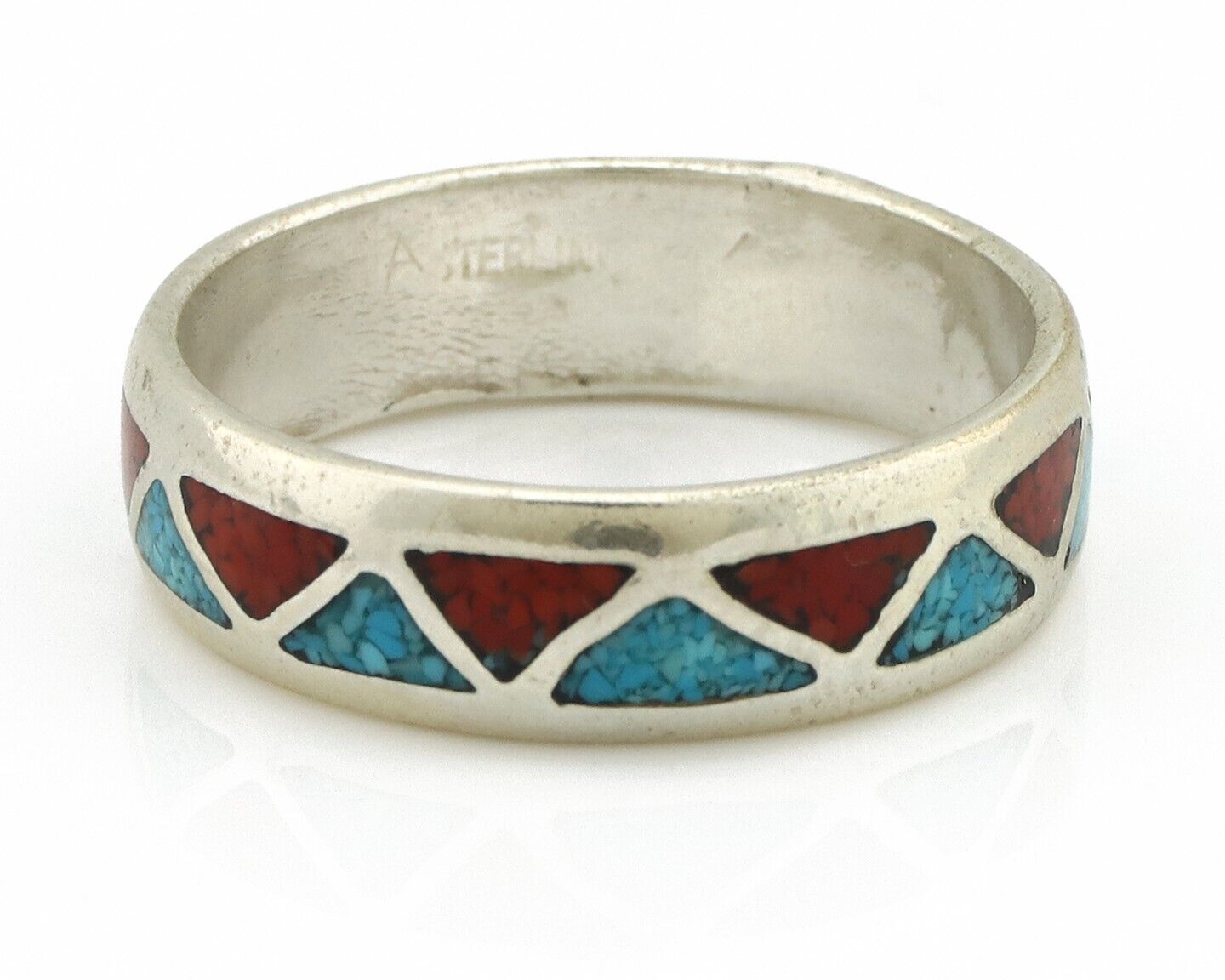Navajo Ring 925 Silver Natural Turquoise & Coral Native American Artist C.80's