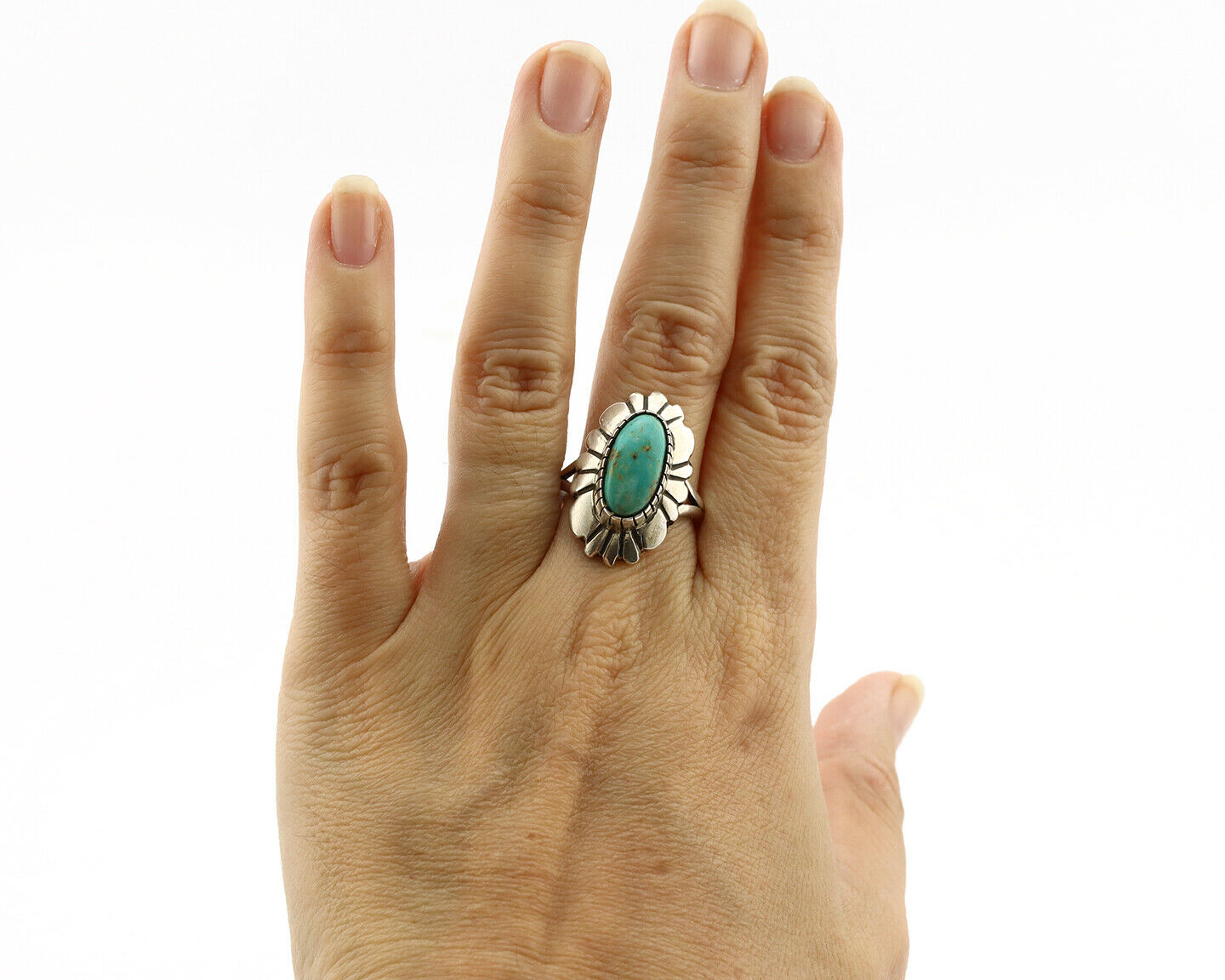 Navajo Ring .925 Silver Green Turquoise Artist Signed M Montoya C.80's