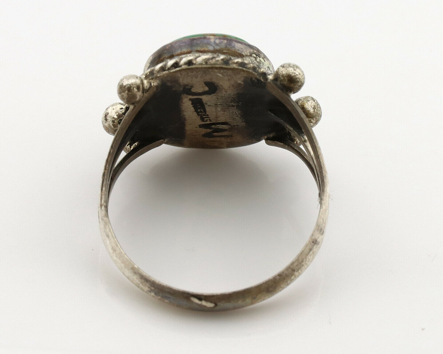 Navajo Ring .925 Silver Natural Green Turquoise Artist Signed R C.80's