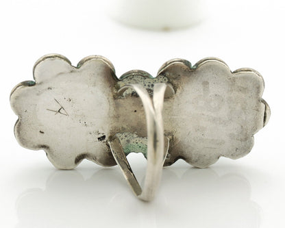 Navajo Ring .925 Silver Globe Turquoise Hand Stamped Native American Artist C80s