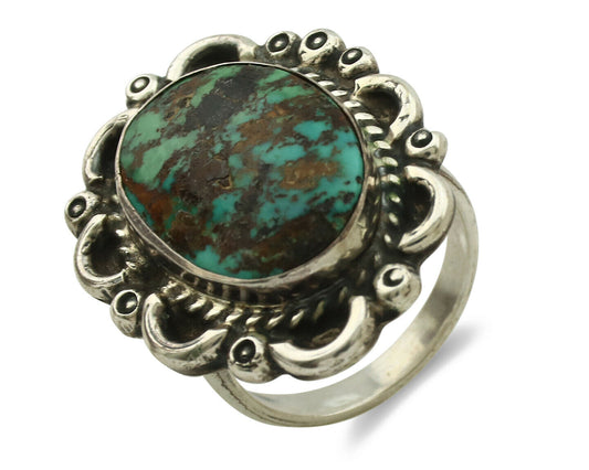 Navajo Ring .925 Silver Kingman Turquoise Native American Artist C.1980's