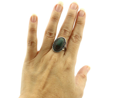 Navajo Ring .925 Silver Nevada Turquoise Native American Artist C.1980's