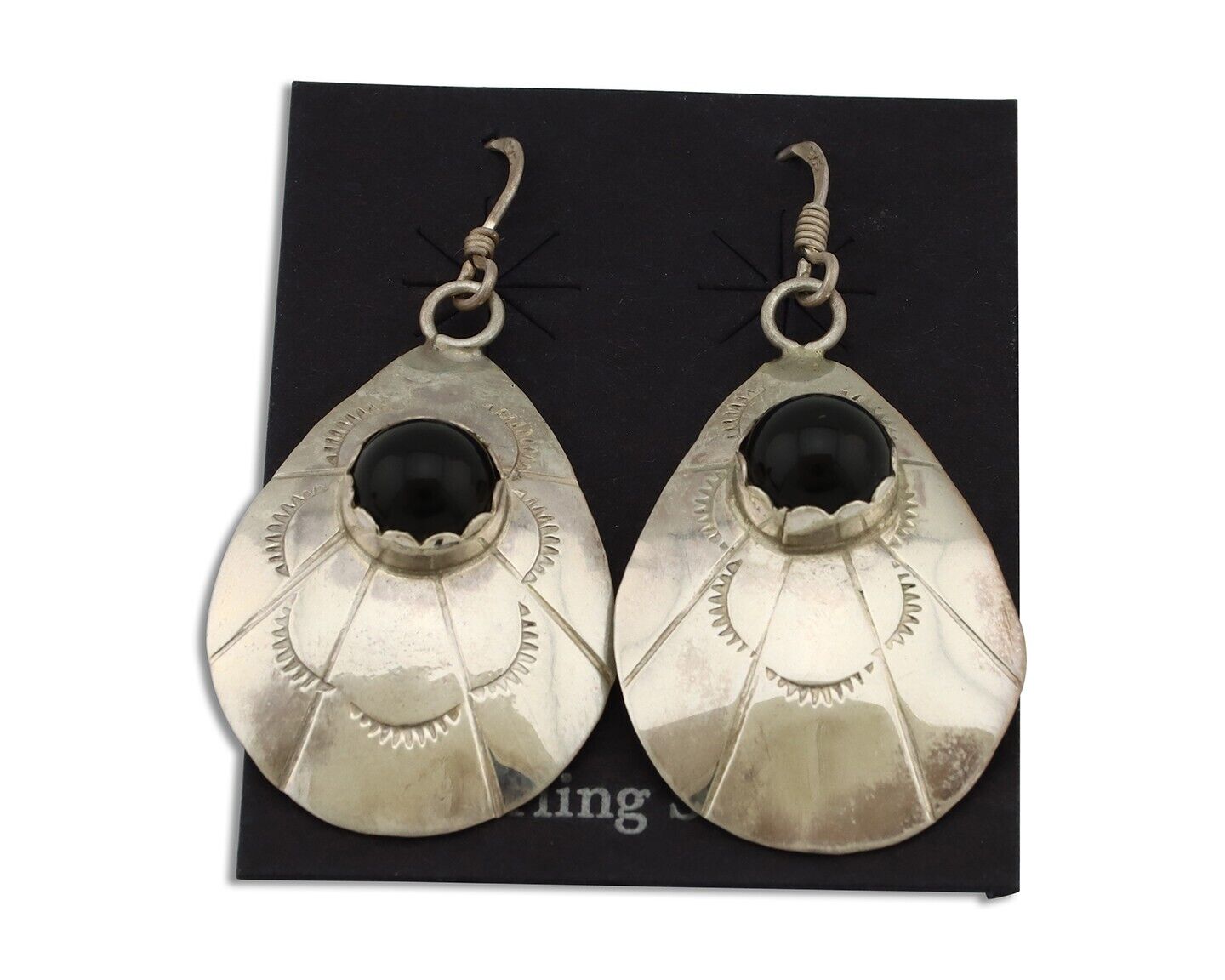 Navajo Earrings 925 Silver Natural Black Onyx Artist Signed T C.80's