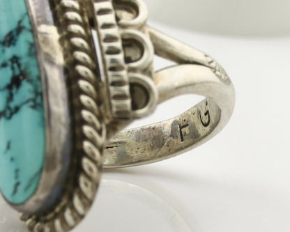 Navajo Ring .925 Silver Blue Spiderweb Turquoise Signed Fred Guerrero C.1980's