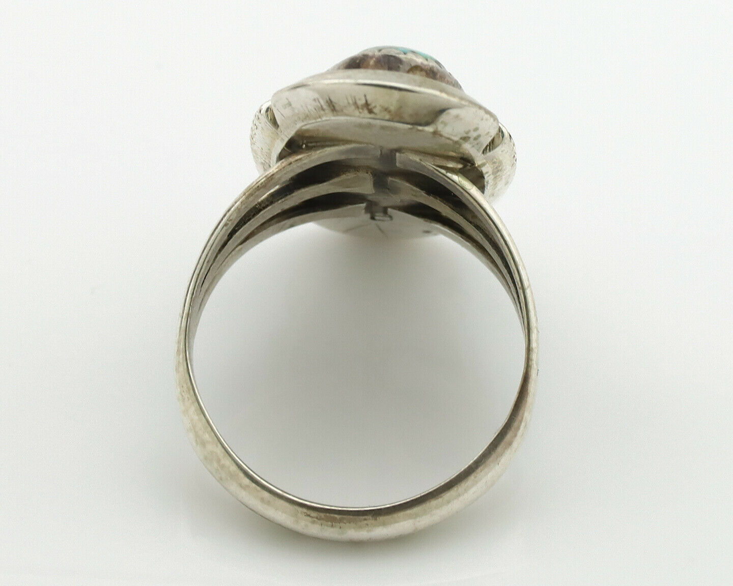 Navajo Ring .925 Silver Spiderweb Turquoise Artist Signed B C.1980's