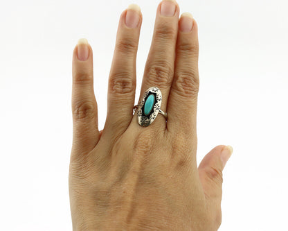 Navajo Ring .925 Silver Kingman Turquoise Native American Artist C.1980's