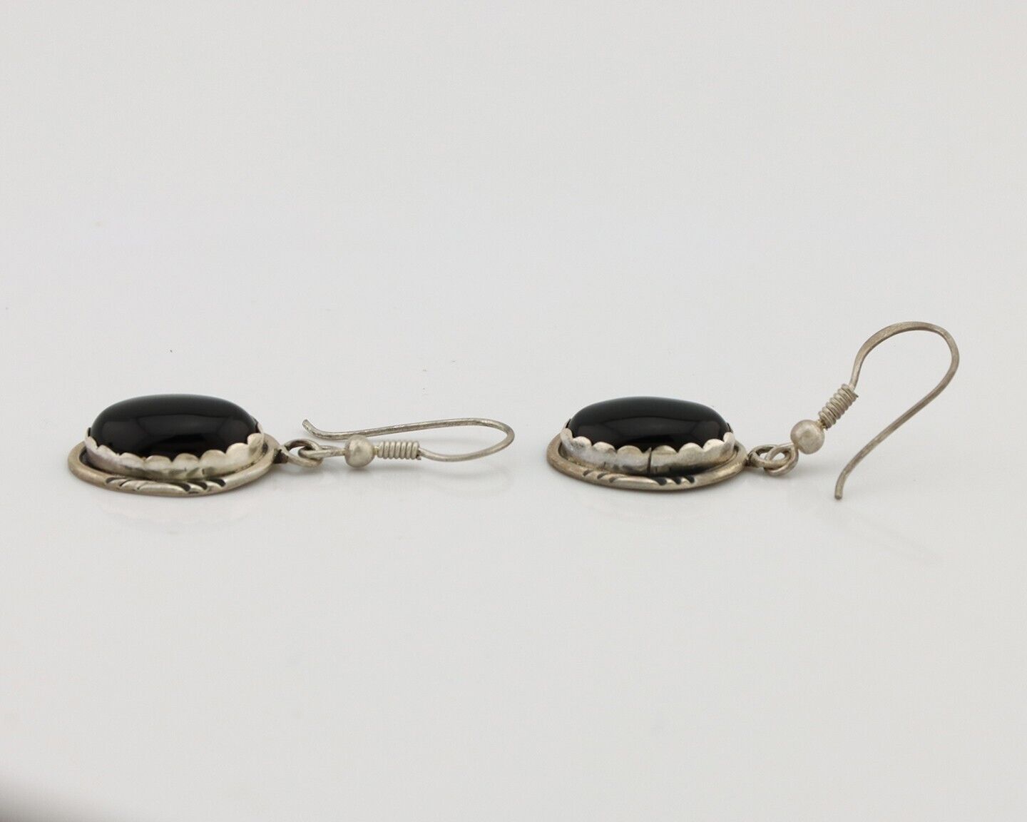 Navajo Earrings 925 Silver Natural Black Onyx Artist Signed T C.80's