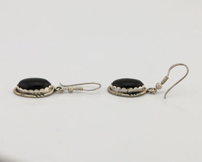 Navajo Earrings 925 Silver Natural Black Onyx Artist Signed T C.80's