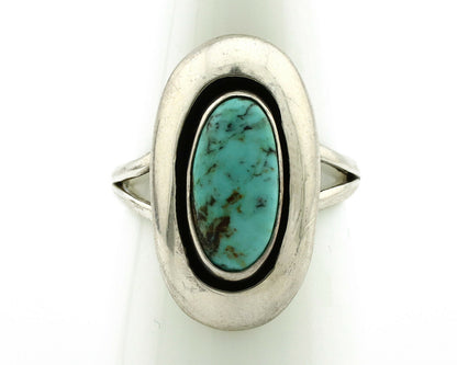 Navajo Shadow Box Ring .925 Silver Kingman Turquoise Signed M Montoya C80s