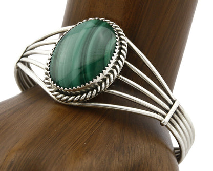 Women's Navajo Bracelet .925 Silver Natural Mined Malachite Native American C90s