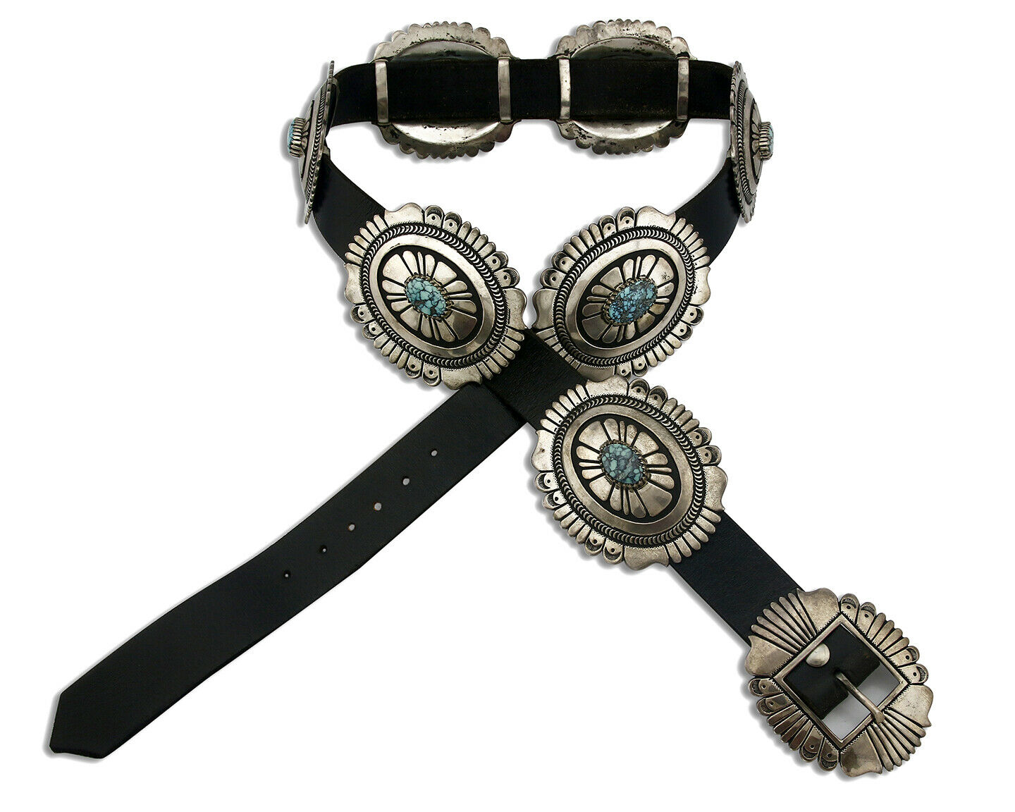 Large Navajo Signed Thomas Singer Belt .925 Silver Lone Mtn Turquoise C.1980's