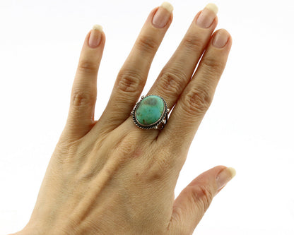 Navajo Ring .925 Silver Arizona Turquoise Handmade Native American Artist C80s