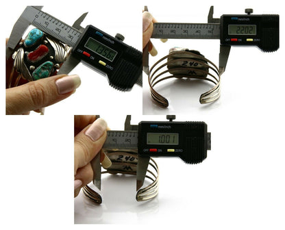 Navajo Bracelet .925 Silver Coral & Turquoise Artist Native American C.1975