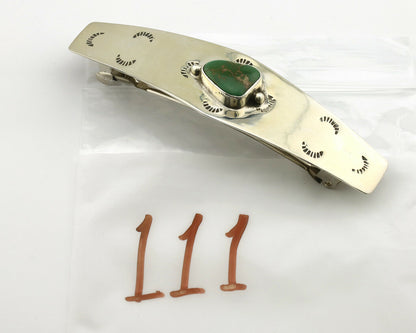 Navajo Hair Clip .925 Silver Green Turquoise Native American Barrette C.80's