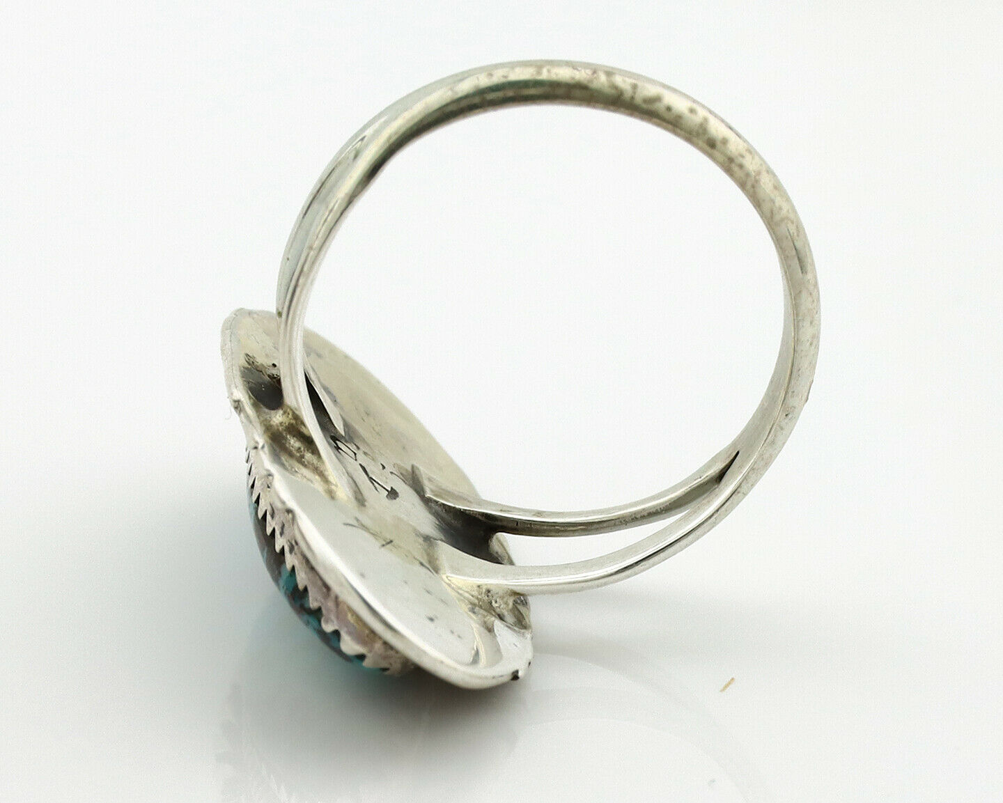 Navajo Ring .925 Silver Spiderweb Turquoise Artist Signed AB C.1980's