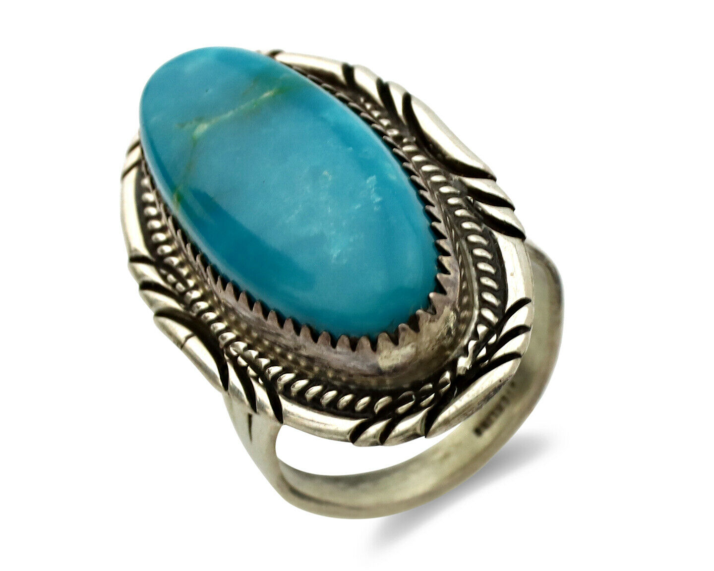 Navajo Ring .925 Silver Blue Turquoise Artist Signed M Begay C.1980's
