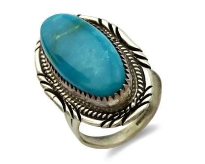Navajo Ring .925 Silver Blue Turquoise Artist Signed M Begay C.1980's