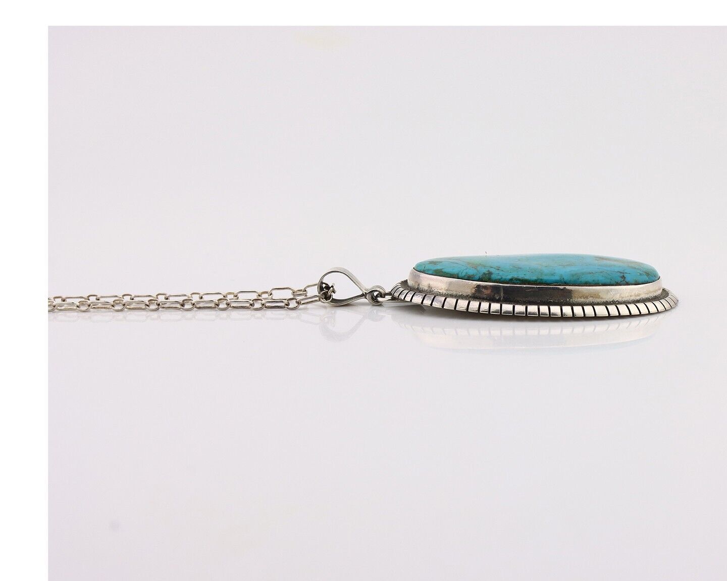 Navajo Necklace 925 Silver Natural Whole Slab Turquoise Signed Pictograph C.80's