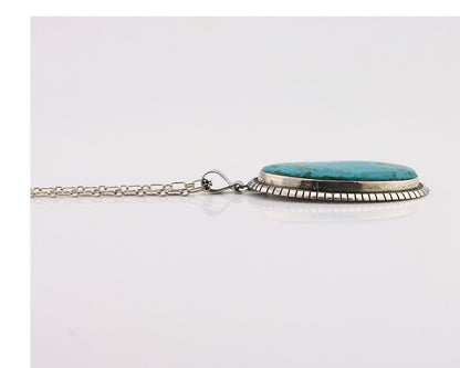Navajo Necklace 925 Silver Natural Whole Slab Turquoise Signed Pictograph C.80's