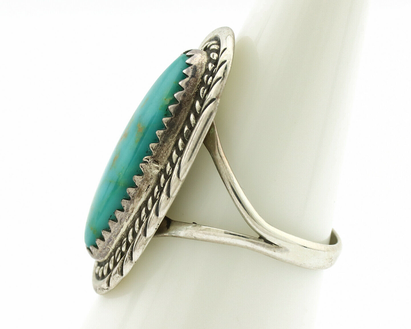 Navajo Ring .925 Silver Kingman Turquoise Native American Artist C.1980's