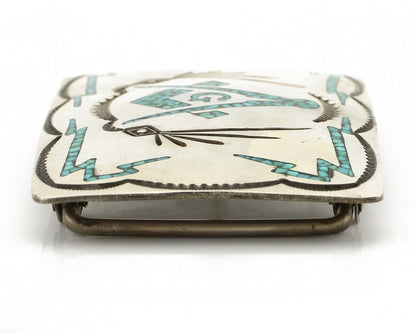 Navajo Belt Buckle .925 Silver Handmade Chip Inlay Artist Signed Bee Gay C.80's