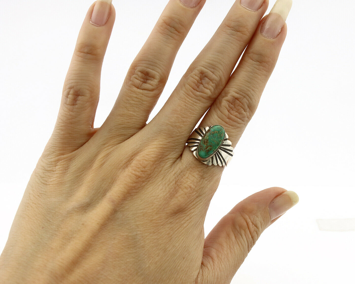 Navajo Ring .925 Silver Blue Green Arizona Turquoise Artist Signed Apache C.80's